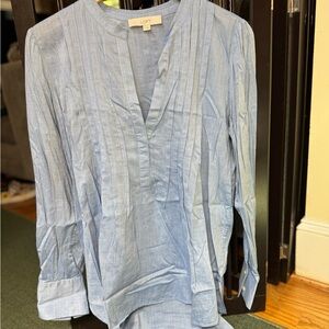 LOFT Light Blue Pleated Blouse